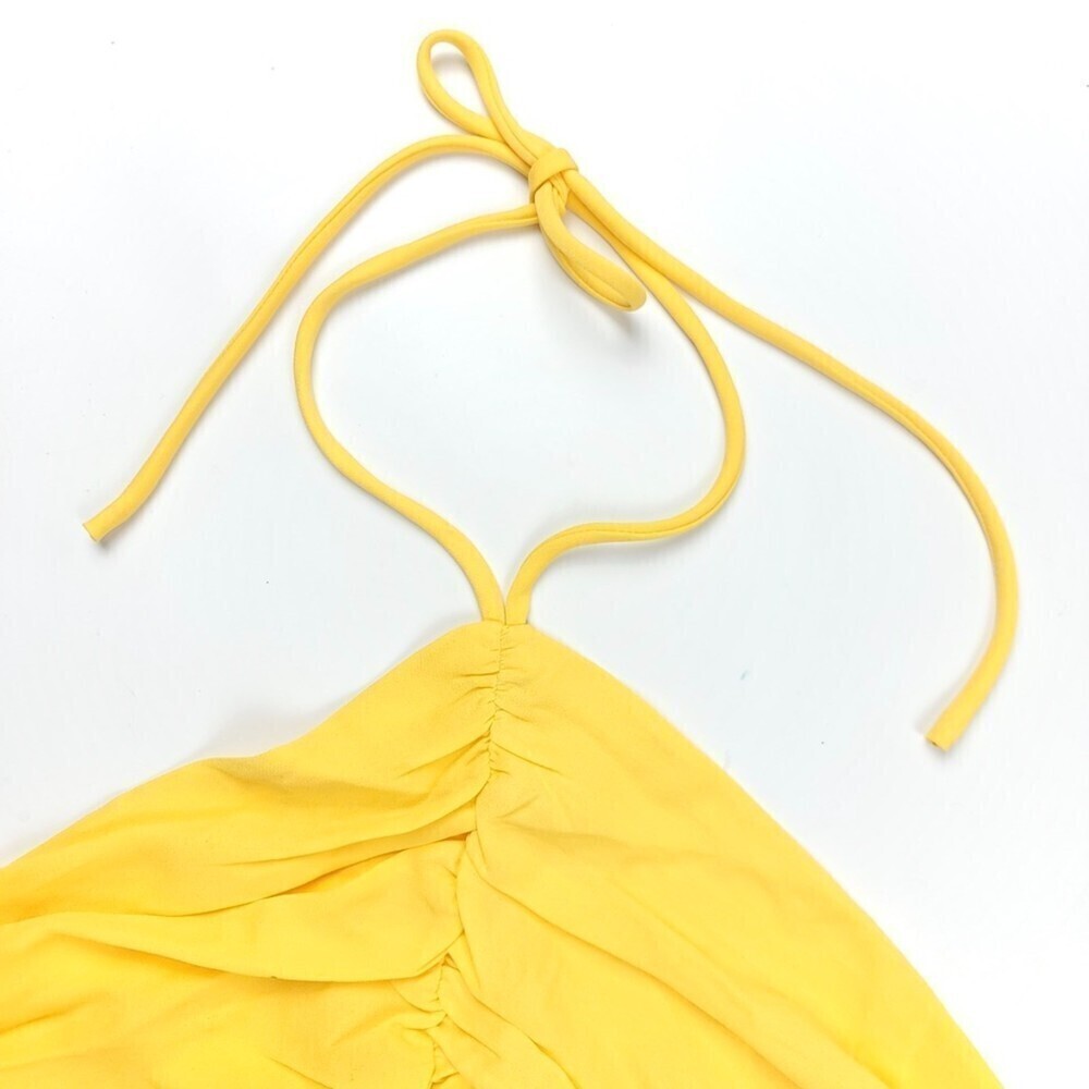 NWT Superdown Harlie Halter Cut Out Crop Top Ruched Boho Yellow Y2k Resort Small - Picture 3 of 11